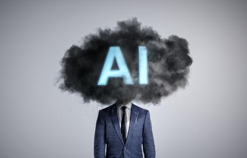 Man with head in AI cloud