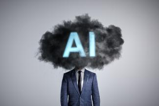 Man with head in AI cloud